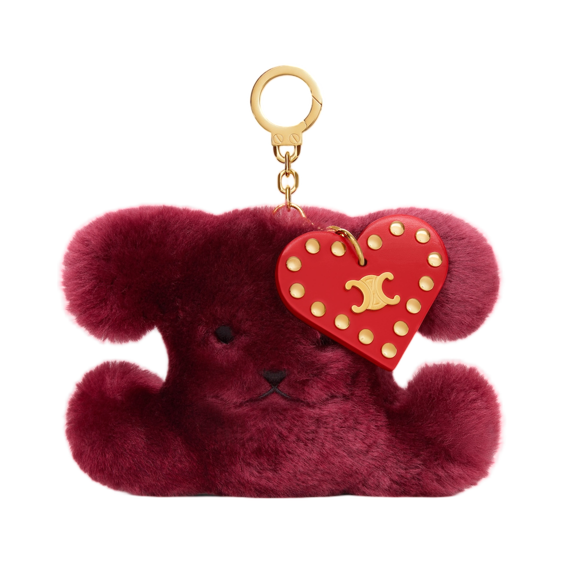 49J663GVR-28YR Celine Triomphe PomPom Charm In Embroidered Shearling and Calfskin Syrah Ultra Red
