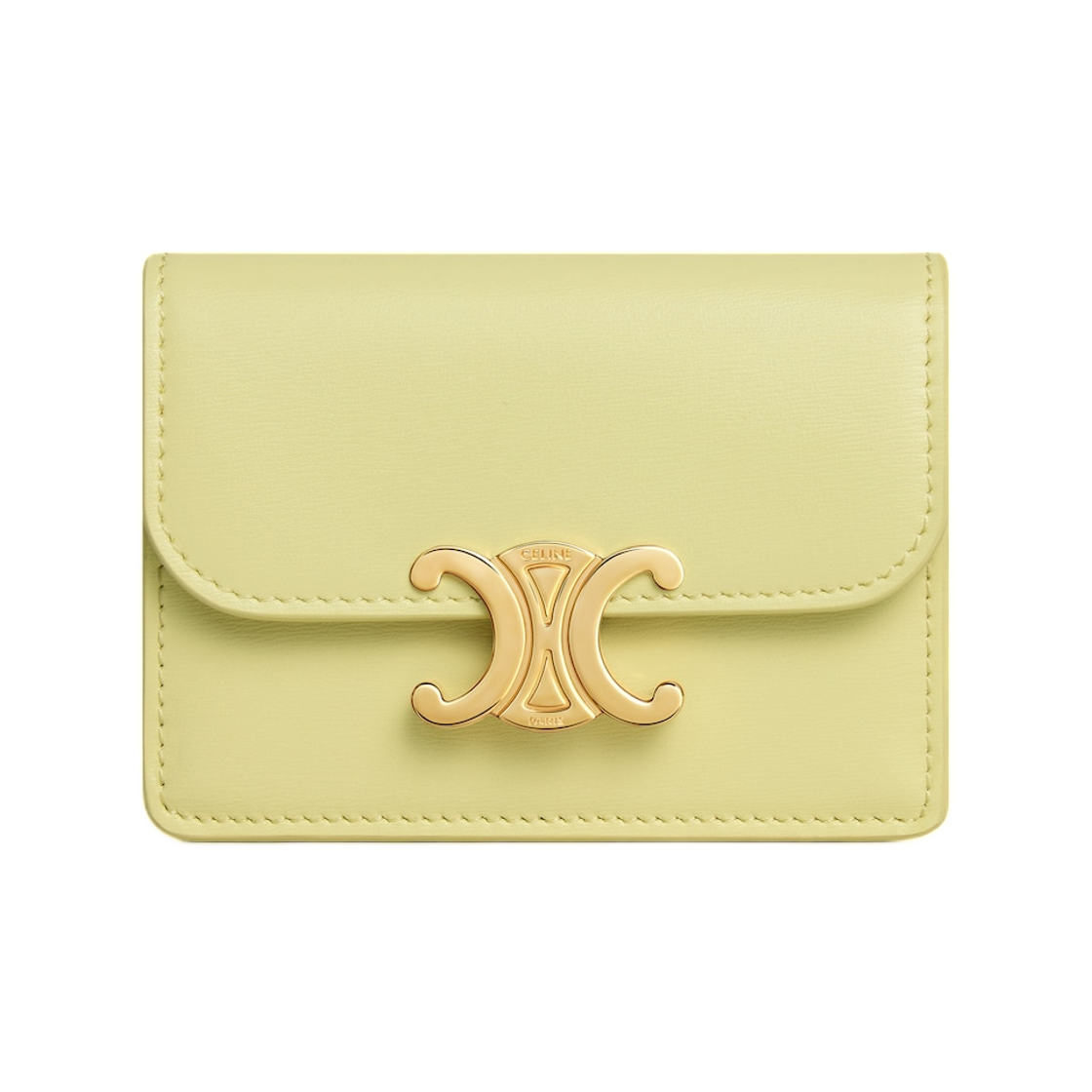 10I583DPV-11CU Celine Card Holder with Flap Triomphe In Shiny Calfskin Citrus