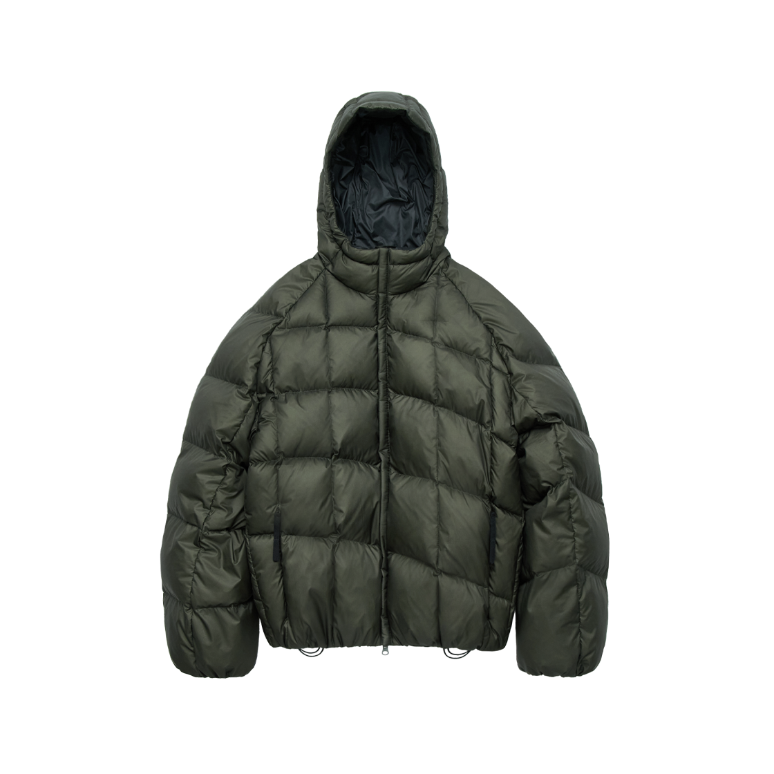 폴리테루 웨이브 후디드 다운 푸퍼 카키(Polyteru Wave Hooded Down Puffer Khaki)