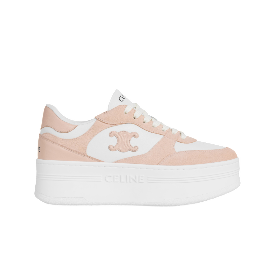 366475322C-02IB (W) Celine Block Wedge Sneaker with Triomphe Patch In Calfskin and Suede Calfskin Optic White Beige