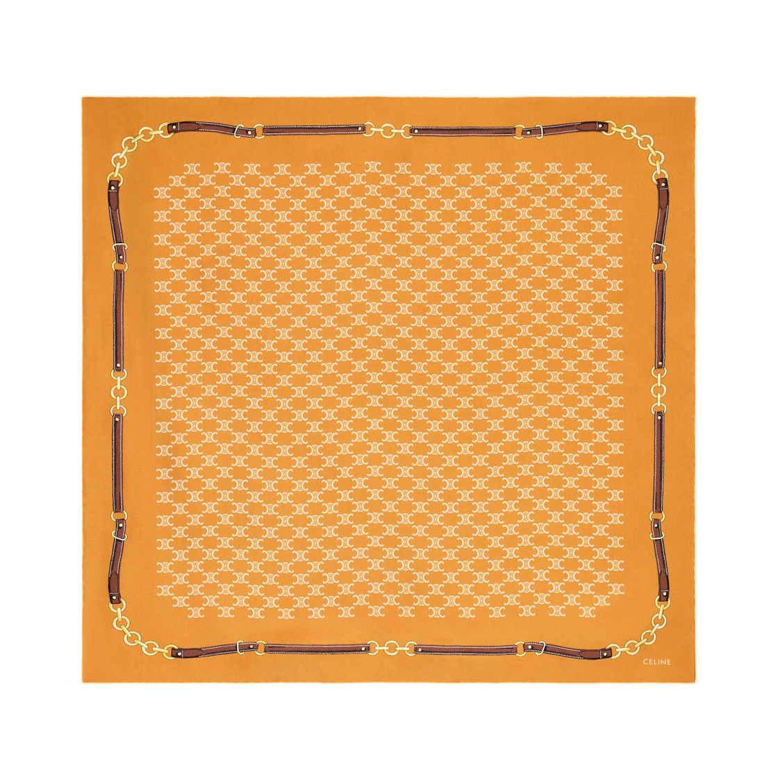 2AWB60ZV1-GDN1 Celine Bandana In Heritage Silk Twill Orange Brown Ecru
