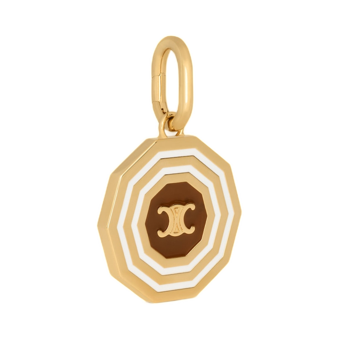 셀린느 참 데카건 트리옹프 메달 에나멜 앤 브래스 골드 피니쉬 골드 화이트 탄(Celine Charms Decagon Triomphe Medal In Enamel and Brass with Gold Finish Gold White Tan) - 3