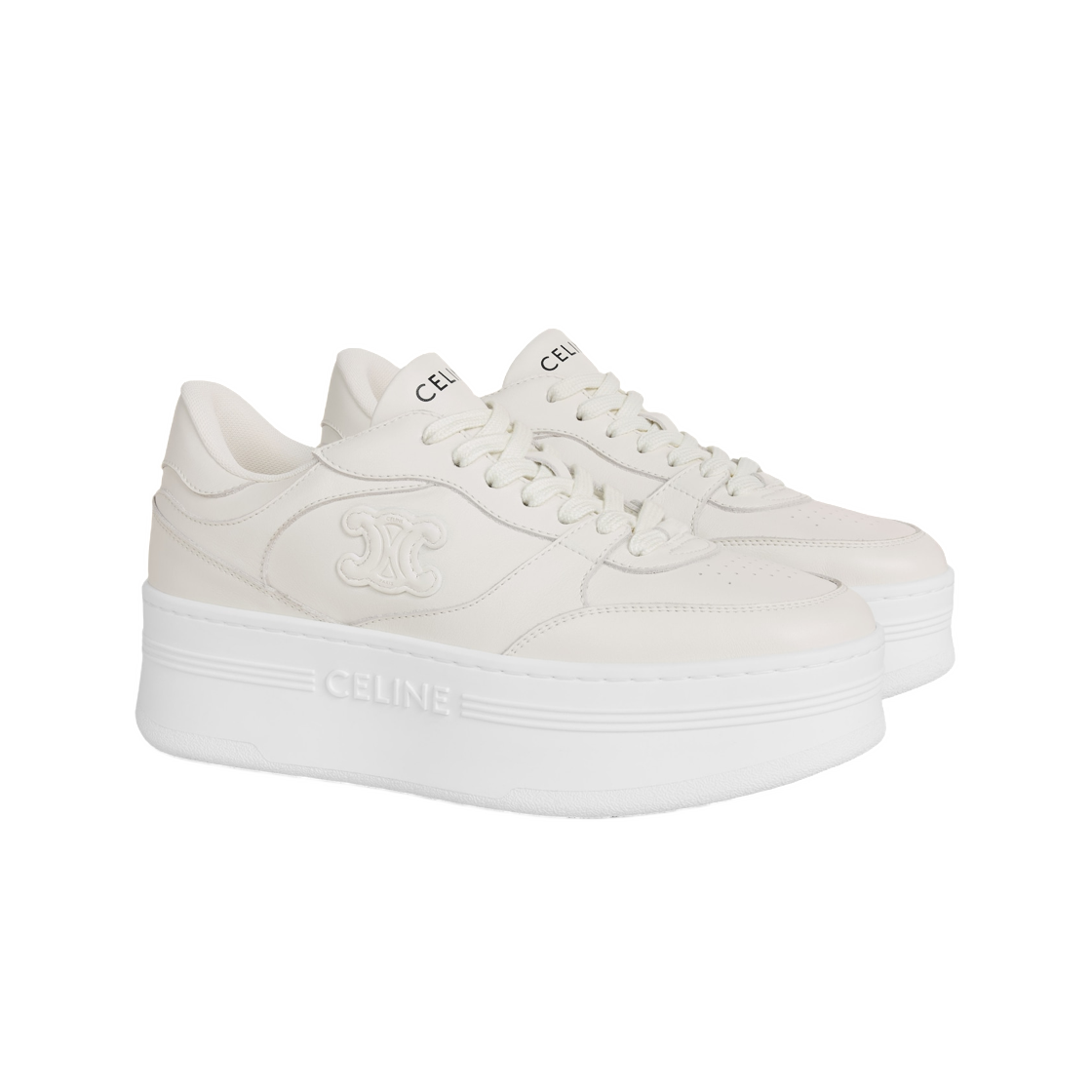 (W) 셀린느 블록 웨지 스니커즈 트리옹프 패치 카프스킨 옵틱 화이트((W) Celine Block Wedge Sneaker with Triomphe Patch In Calfskin Optic White) - 2