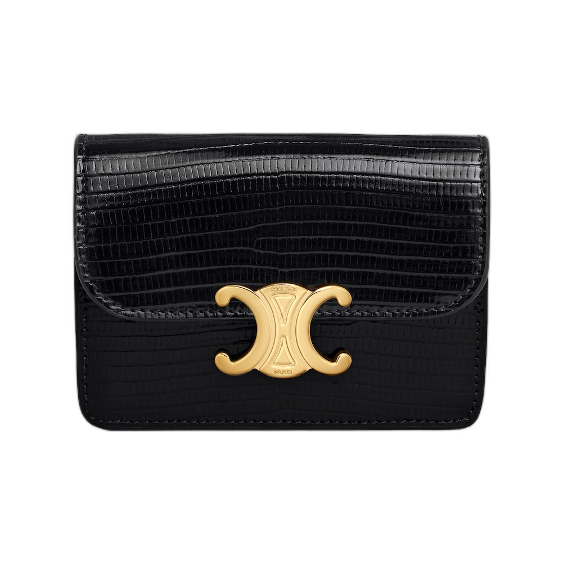 10I584DUA-38NO Celine Card Holder with Flap Triomphe In Lizard Black