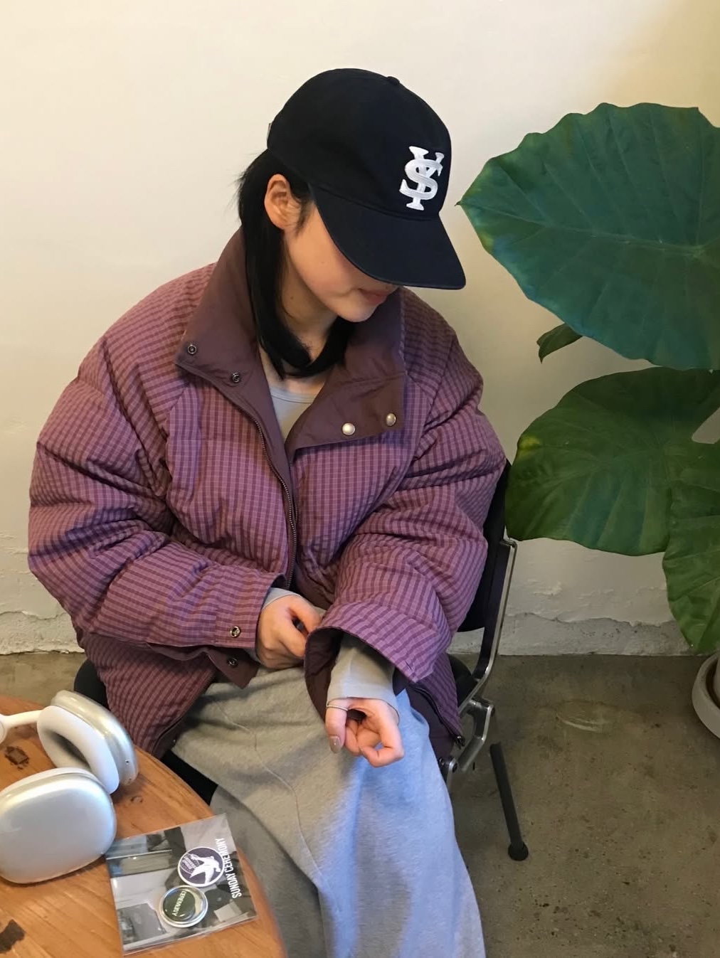 Sunday Ceremony Sy Logo 5 Panel Cotton Cap - Navy 착용 스타일 - 1