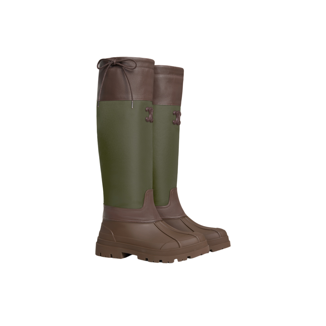 (W) 셀린느 라일리 하이 부츠 나일론 앤 카프스킨 다크브라운 카키((W) Celine Riley High Boot In Nylon and Calfskin Darkbrown Khaki) - 2