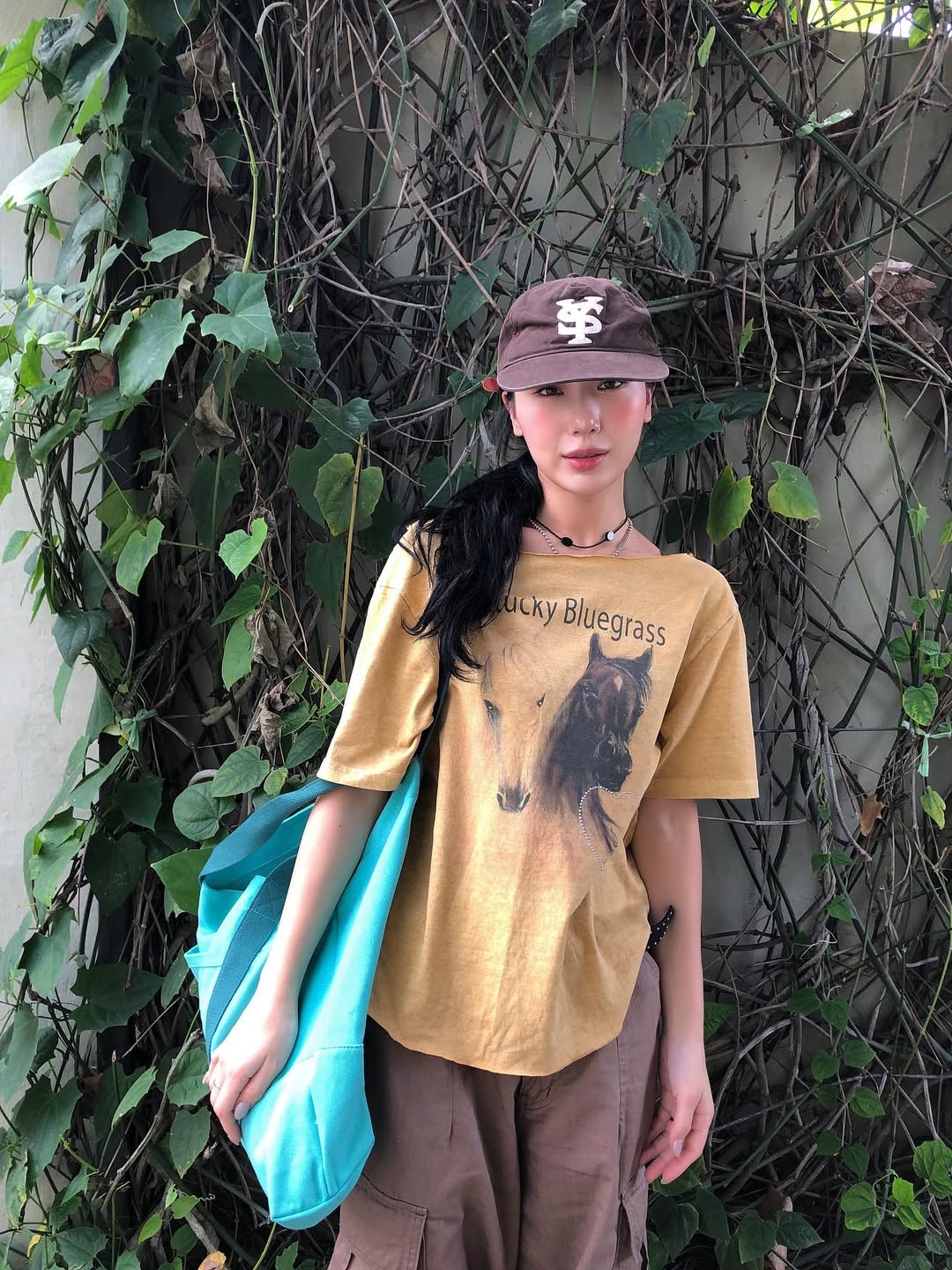 Sunday Ceremony Sy Logo 5 Panel Cotton Cap - Brown 착용 스타일 - 3