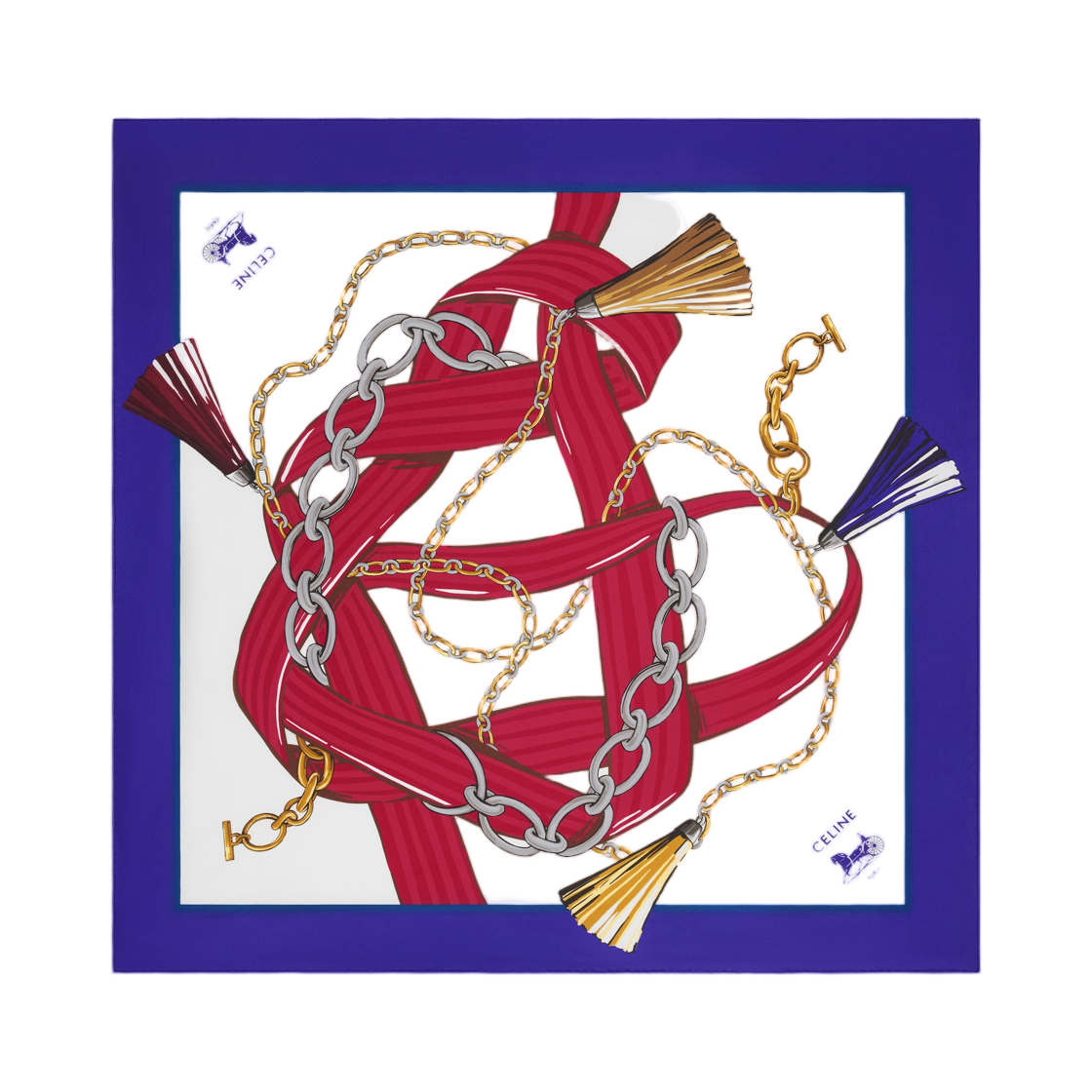 2AW902R51-GGT4 Celine Square In Silk Twill Ivoire Blue Red