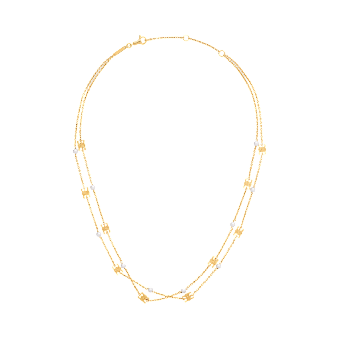 461DM6PRB-01GI Celine Triomphe Pearl Double Necklace In Brass with Gold Finish and Resin Pearls Gold Ivory