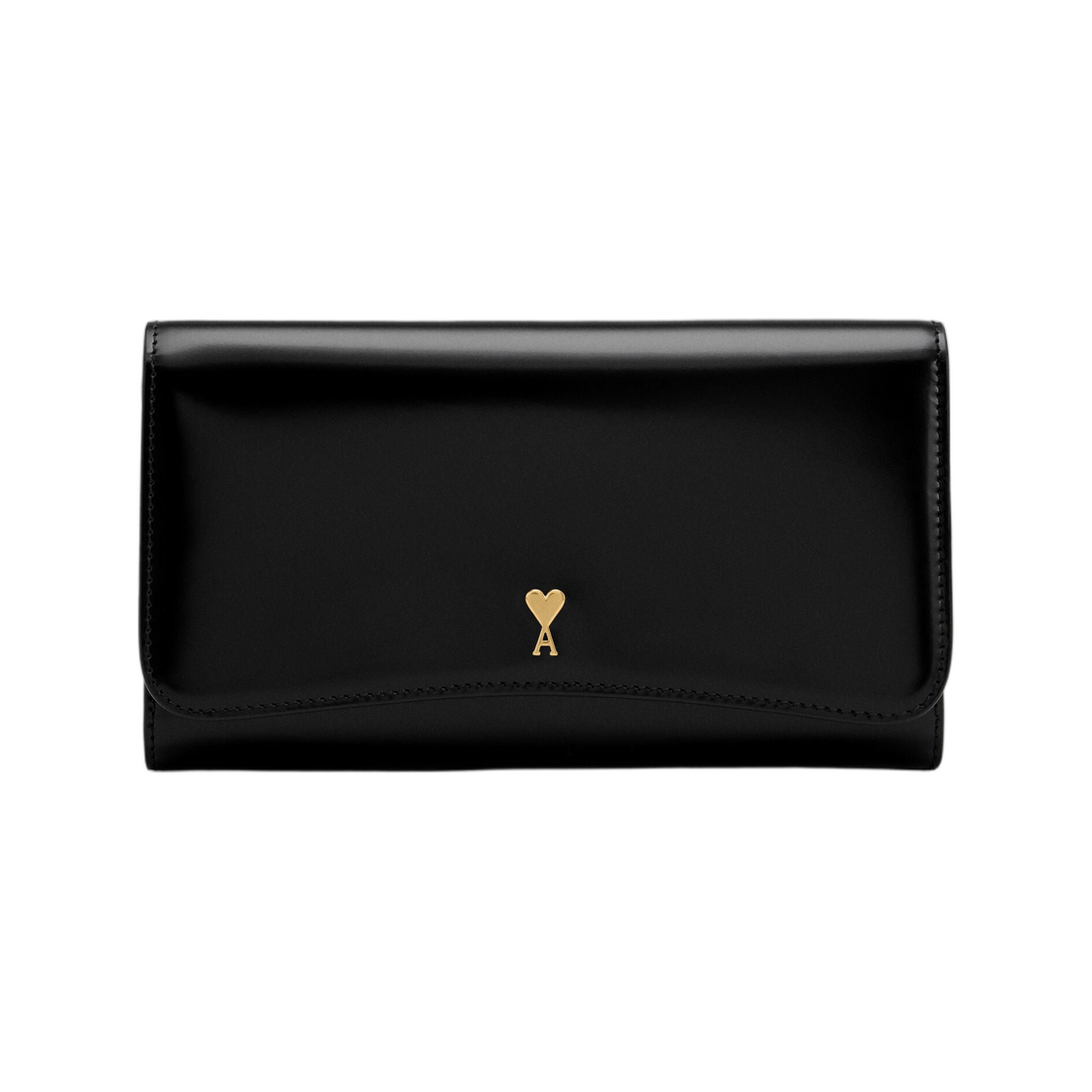 아미 블랙 글레이즈드 레더 파리 파리 컨티넨탈 월렛 블랙(AMI Black Glazed Leather Paris Paris Continental Wallet Black)
