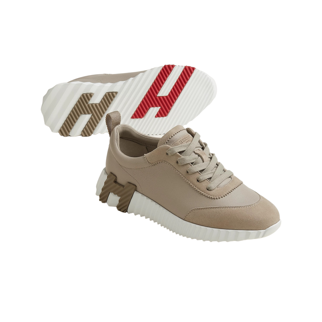 (W) 에르메스 바운싱 스니커즈 스포츠 스웨이드 고트스킨 & 베쥬 갈레((W) Hermes Bouncing Sneakers Sport Suede Goatskin & Beige Galet) - 2