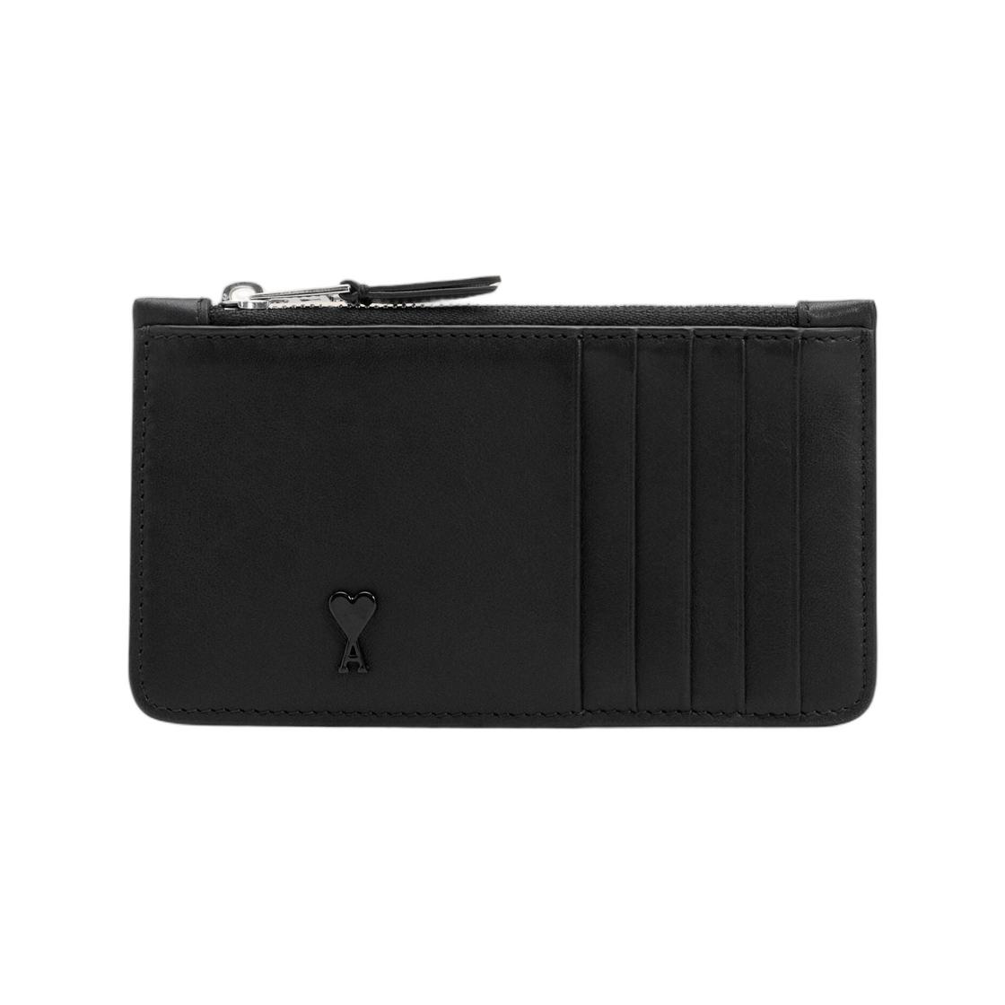 아미 블랙 스무스 레더 아미 드 하트 지퍼 카드 홀더 블랙(AMI Black Smooth Leather Ami De Coeur Zipped Card Holder Black) - 1
