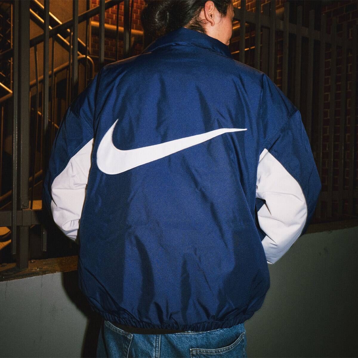 Nike Solo Swoosh Puffer Midnight Navy White - Asia 착용 스타일