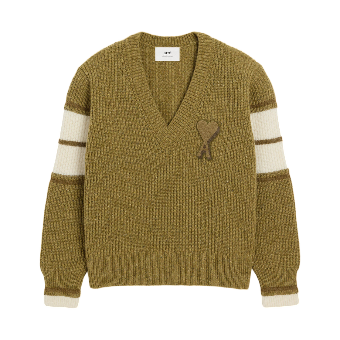 UKS823-KN0111-374 (W) AMI Green Wool College Sweater Lichen