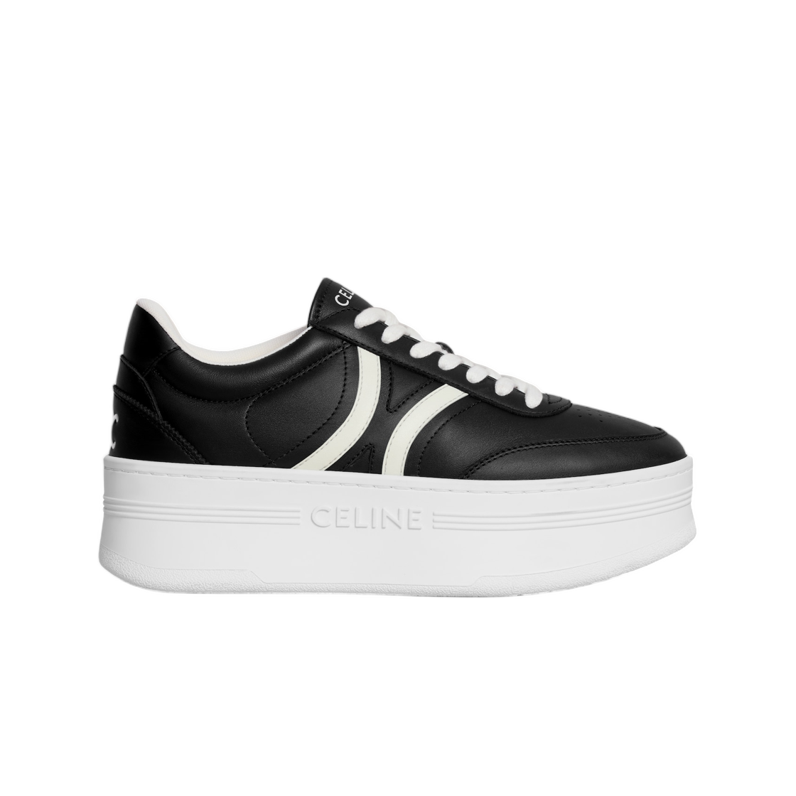 365215189C-38BI (W) Celine Block Sneakers with Back Triomphe and Wedge Outsole In Calfskin Black Milk