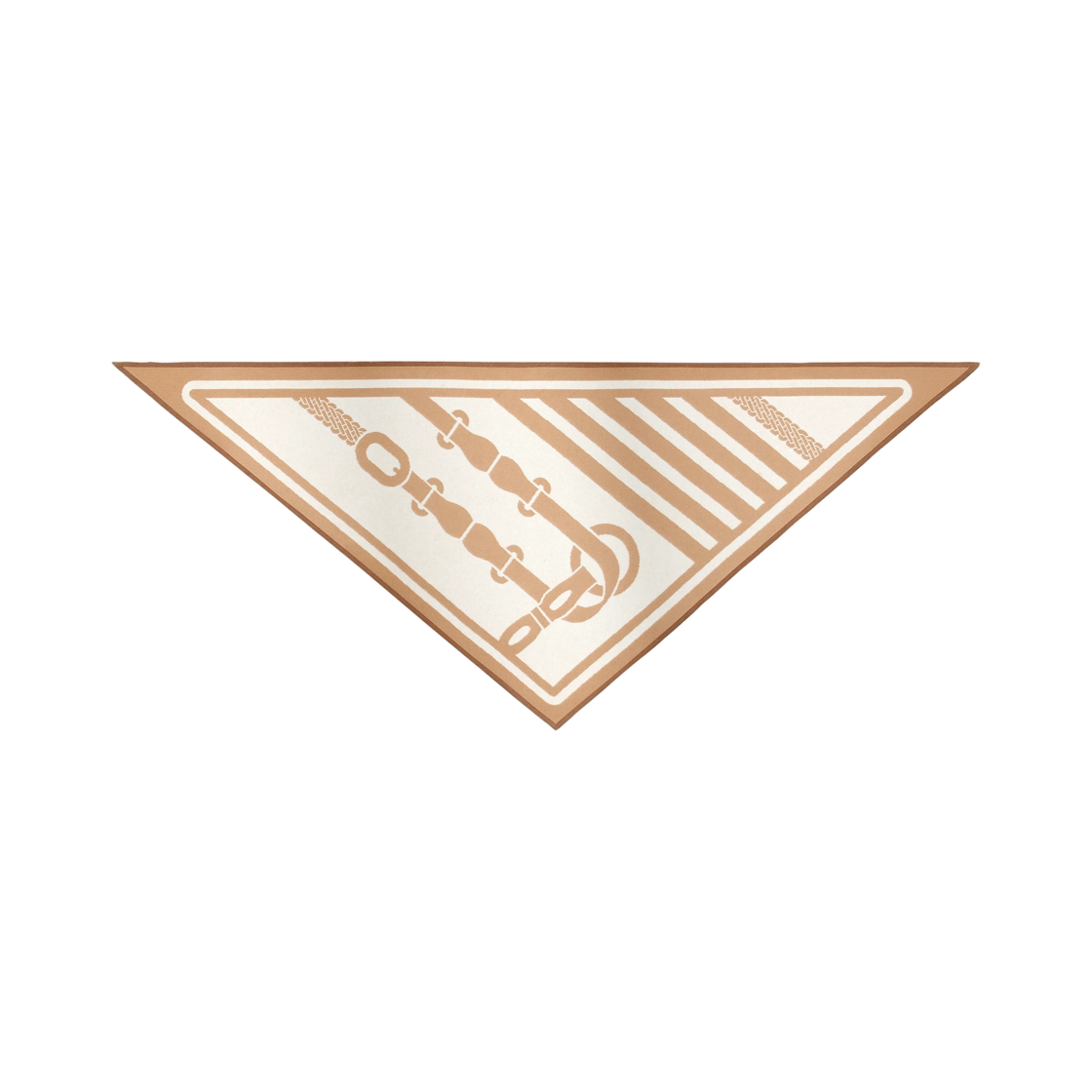H251635S02 (W) Hermes Coaching Double Face Triangle Scarf Ivoire Camel