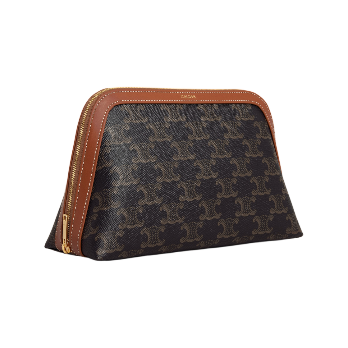 셀린느 미디움 코스메틱 파우치 트리옹프 캔버스 앤 카프스킨 탄(Celine Medium Cosmetic Pouch In Triomphe Canvas and Calfskin Tan) - 2