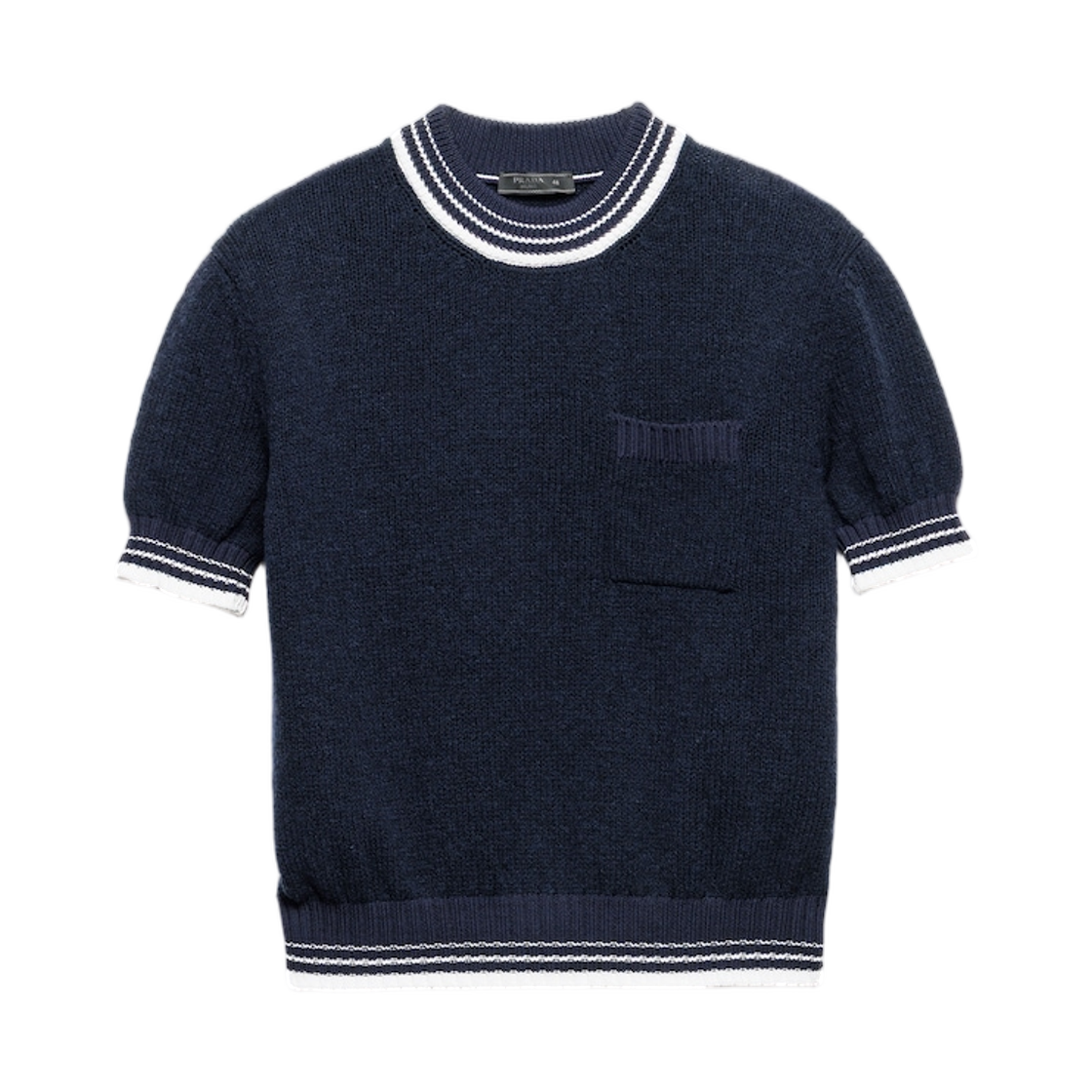 UMF033-17QA-F022X Prada Shetland Wool Crew-Neck Sweater Blue White