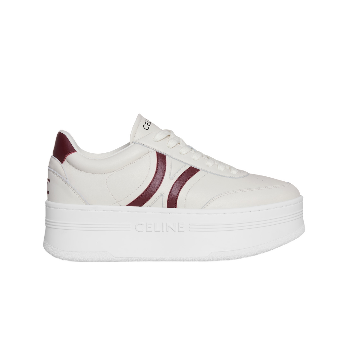 365215189C-00UU (W) Celine Block Sneakers with Back Triomphe and Wedge Outsole In Calfskin Milk Dark Burgundy