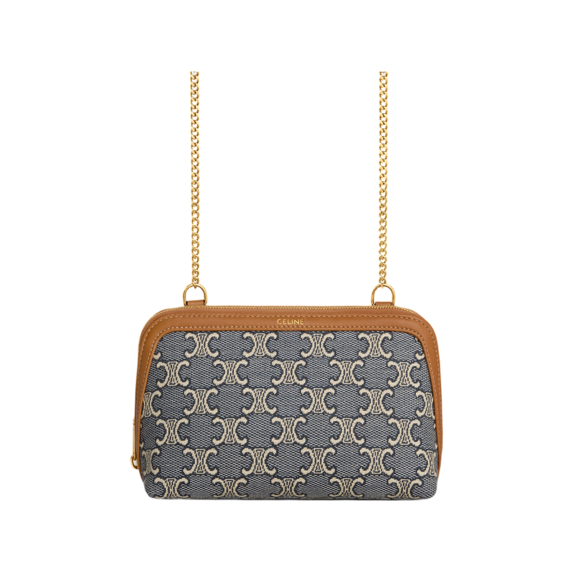 10E382U51-07PM Celine Clutch On Chain In Jacquard Triomphe All Over Navy Ecru