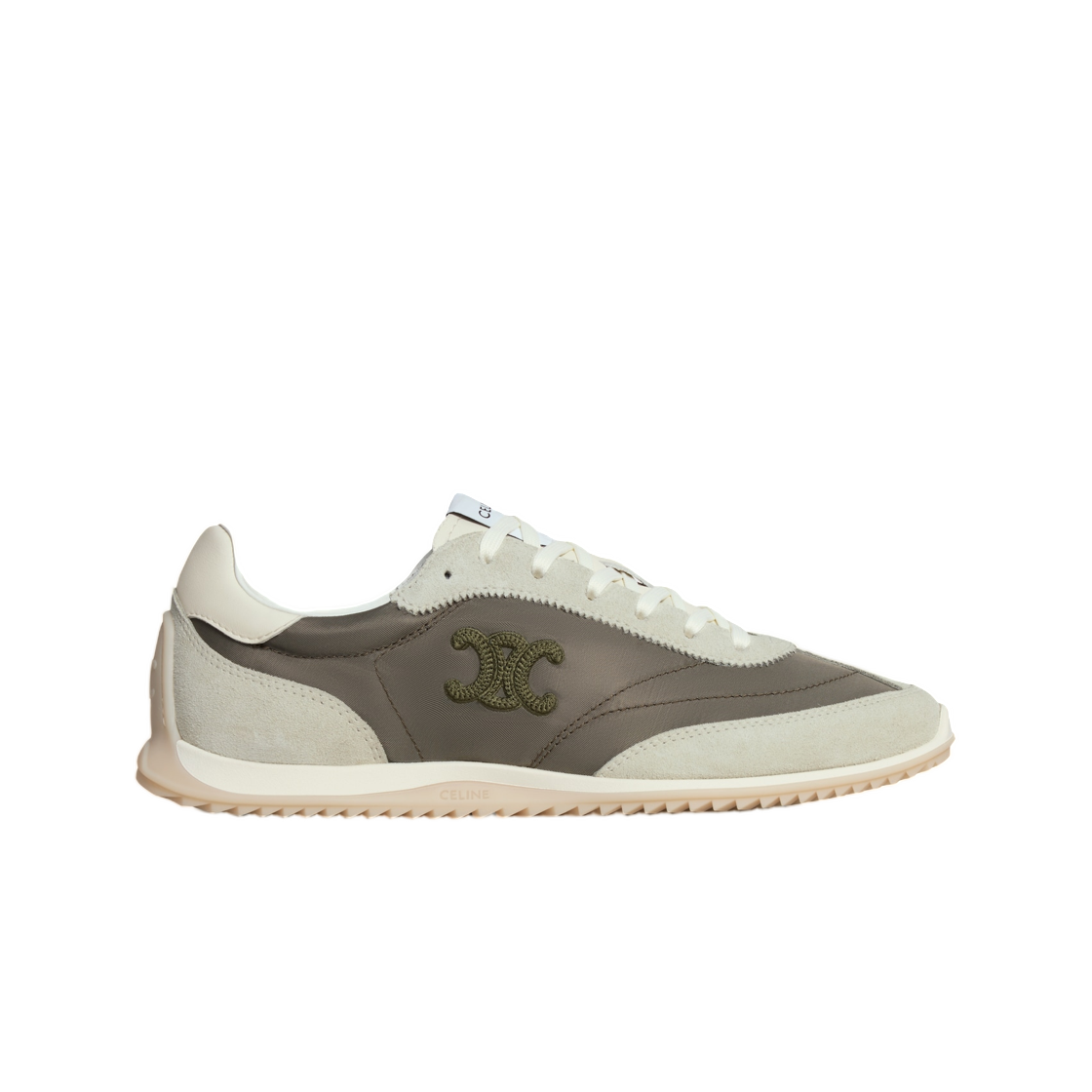 364365260C-15GY (W) Celine Racer Low Top Sneaker In Nylon Suede Calfskin and Calfskin Khaki Grey