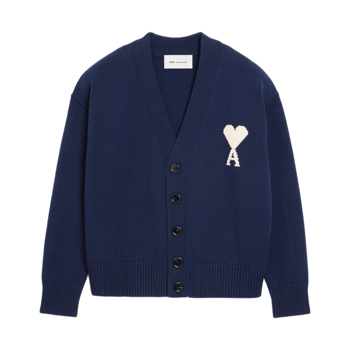 UKC380-KN0156-A116 AMI Blue Wool Ami De Coeur Cardigan Ink Off White