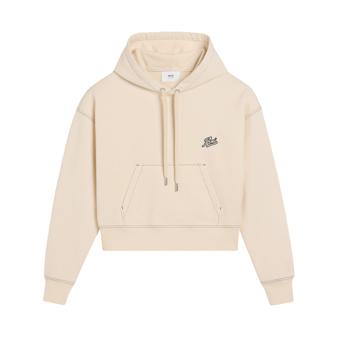 아미 베이지 코튼 후드 아미 시그니쳐 화이트 크림(AMI Beige Cotton Hoodie Ami Signature White Cream) - 1