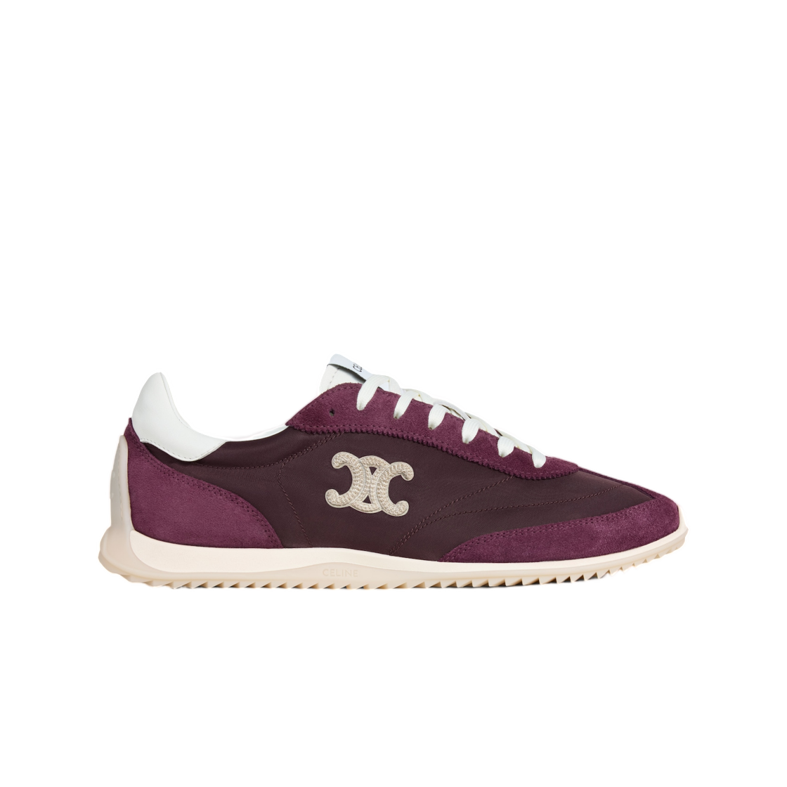 364365257C-28RU (W) Celine Racer Low Top Sneaker with Triomphe In Nylon Suede Calfskin and Calfskin Plum