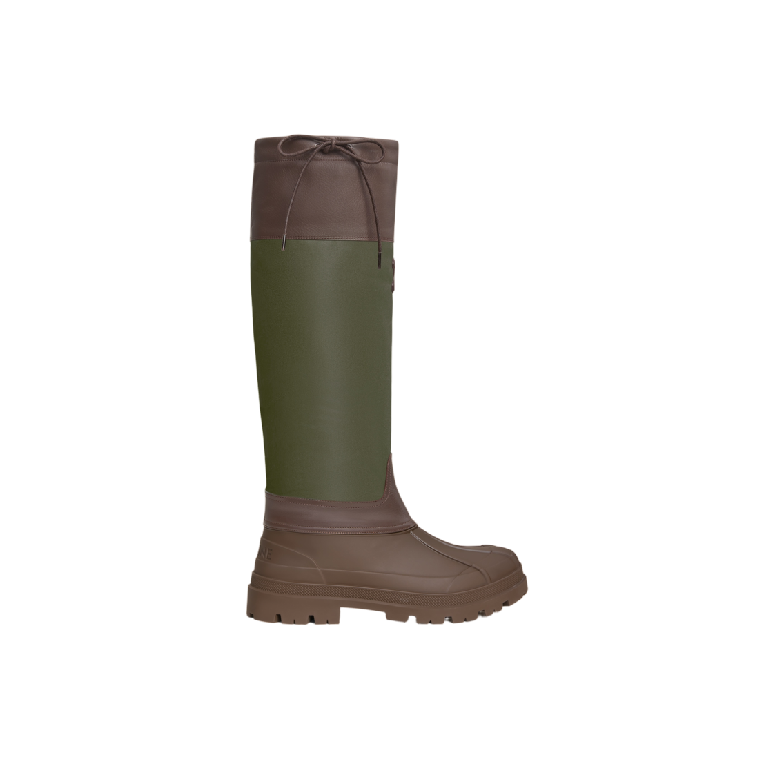 364975254C-02KD (W) Celine Riley High Boot In Nylon and Calfskin Darkbrown Khaki