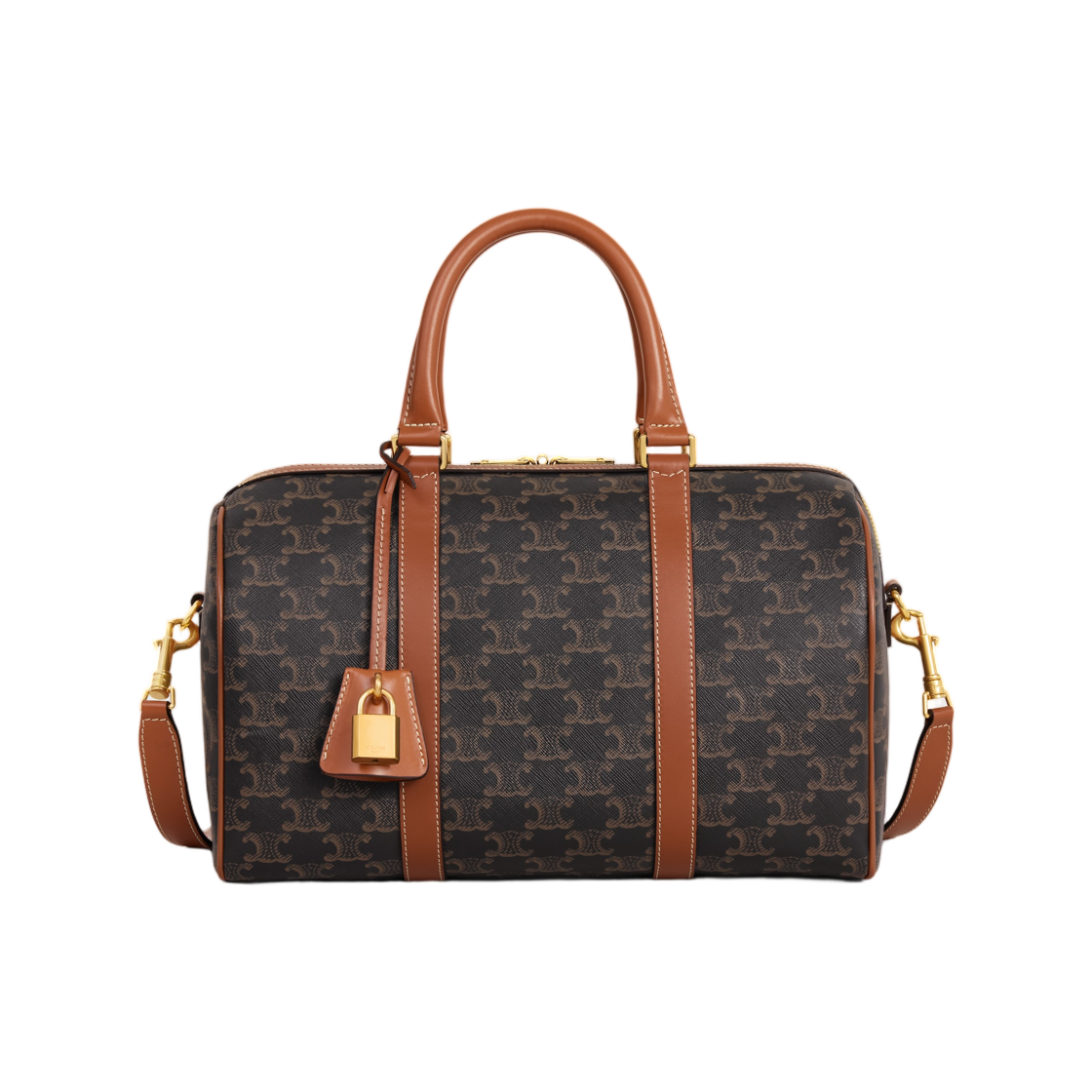 119572CAS-04LU Celine Large Boston In Triomphe Canvas and Calfskin Tan