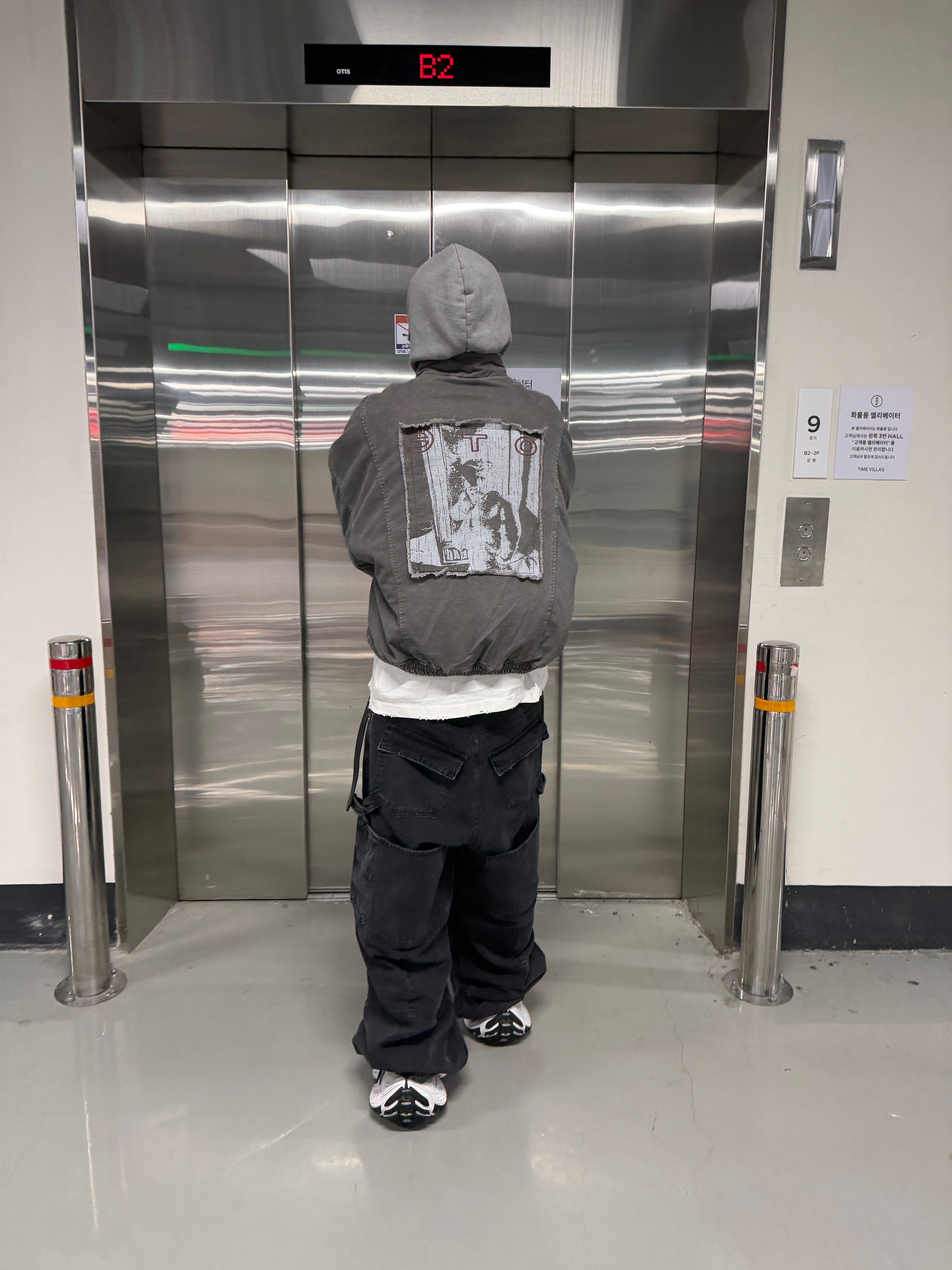[예약 배송] qualisartifexpereo Hooligan Bomber, Nonnod Double knee cover pants Vintage black 착용 스타일 - 1