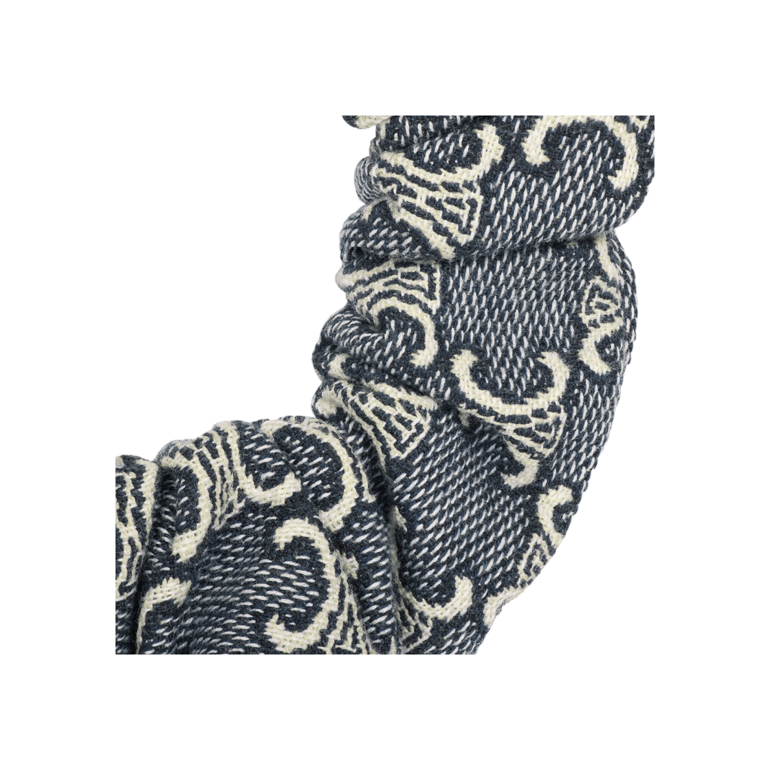 셀린느 자카드 트리옹프 스크런치 코튼 폴리에스터 폴리아미드 앤 브래스 골드 피니쉬 네이비 에크루 골드(Celine Jacquard Triomphe Scrunchy In Cotton Polyester Polyamide and Brass with Gold Finish Navy Ecru Gold) - 3