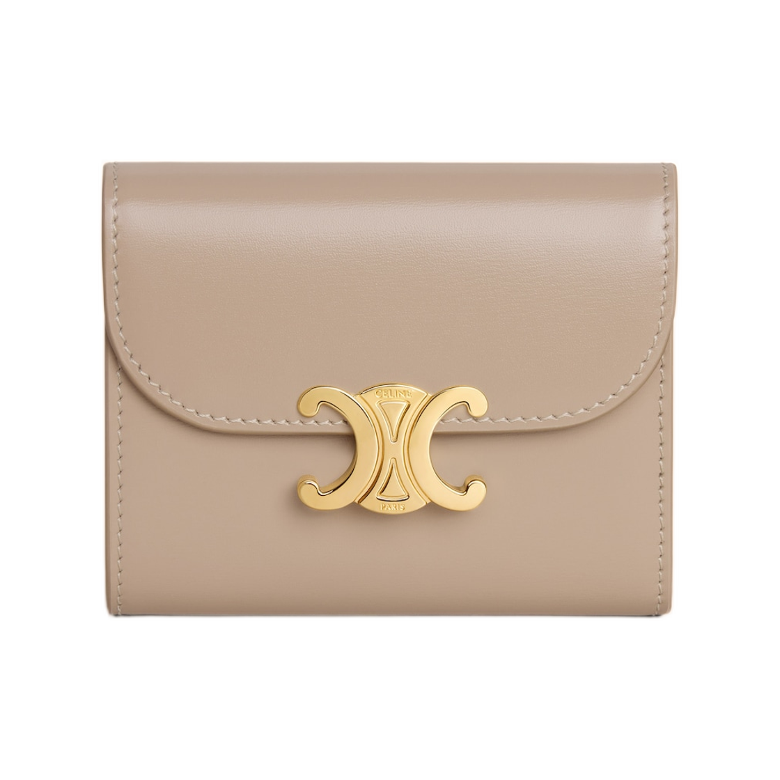 10D783DPV-03SA Celine Small Flap Wallet Triomphe In Shiny Calfskin Safari