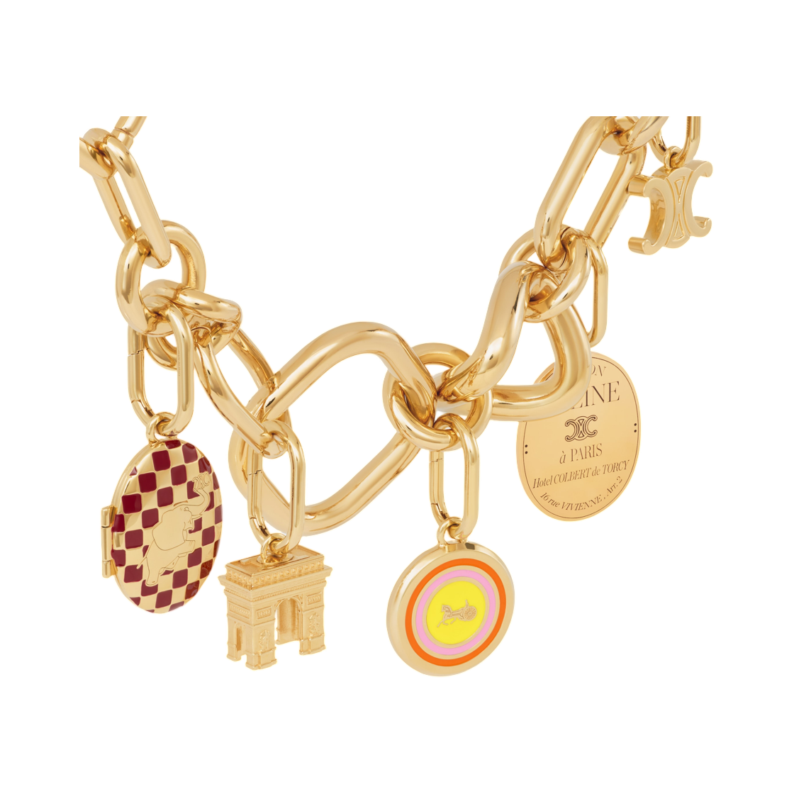 셀린느 참 설키 메달 에나멜 앤 브래스 골드 피니쉬 골드 옐로우 핑크 오렌지(Celine Charms Sulky Medal In Enamel and Brass with Gold Finish Gold Yellow Pink Orange) - 2