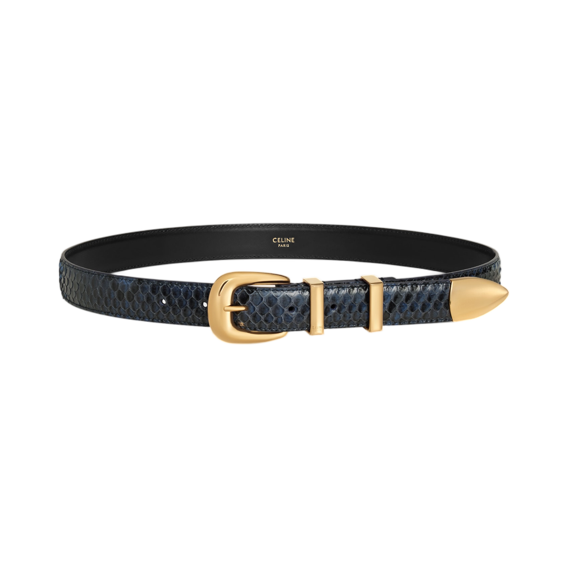 셀린느 미디움 25mm 웨스턴 벨트 파이썬 딥 네이비(Celine Medium 25mm Western Belt In Python Deep Navy) - 1