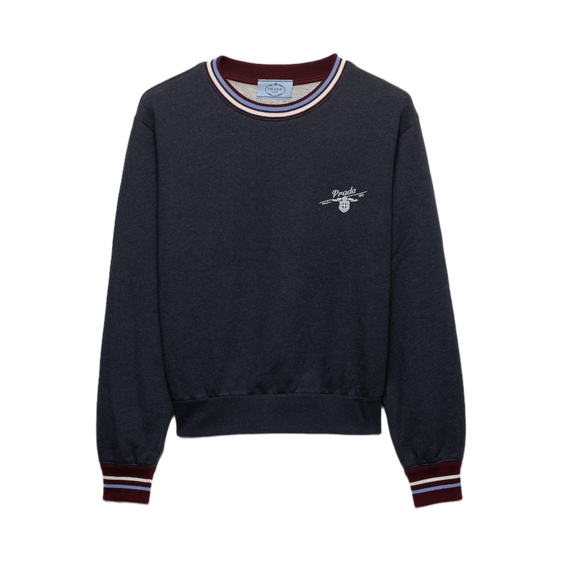 134728-19IC-F01EC (W) Prada Cotton Fleece Crew-Neck Sweatshirt Navy Melange