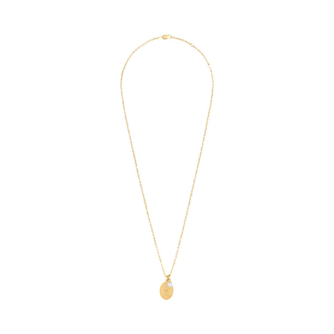 셀린느 레 뻬를르 셀린느 메달 네클리스 레진 펄 앤 브래스 골드 피니쉬 골드 아이보리(Celine Les Perles Celine Medal Necklace In Resin Pearl and Brass with Gold Finish Gold Ivory) - 1