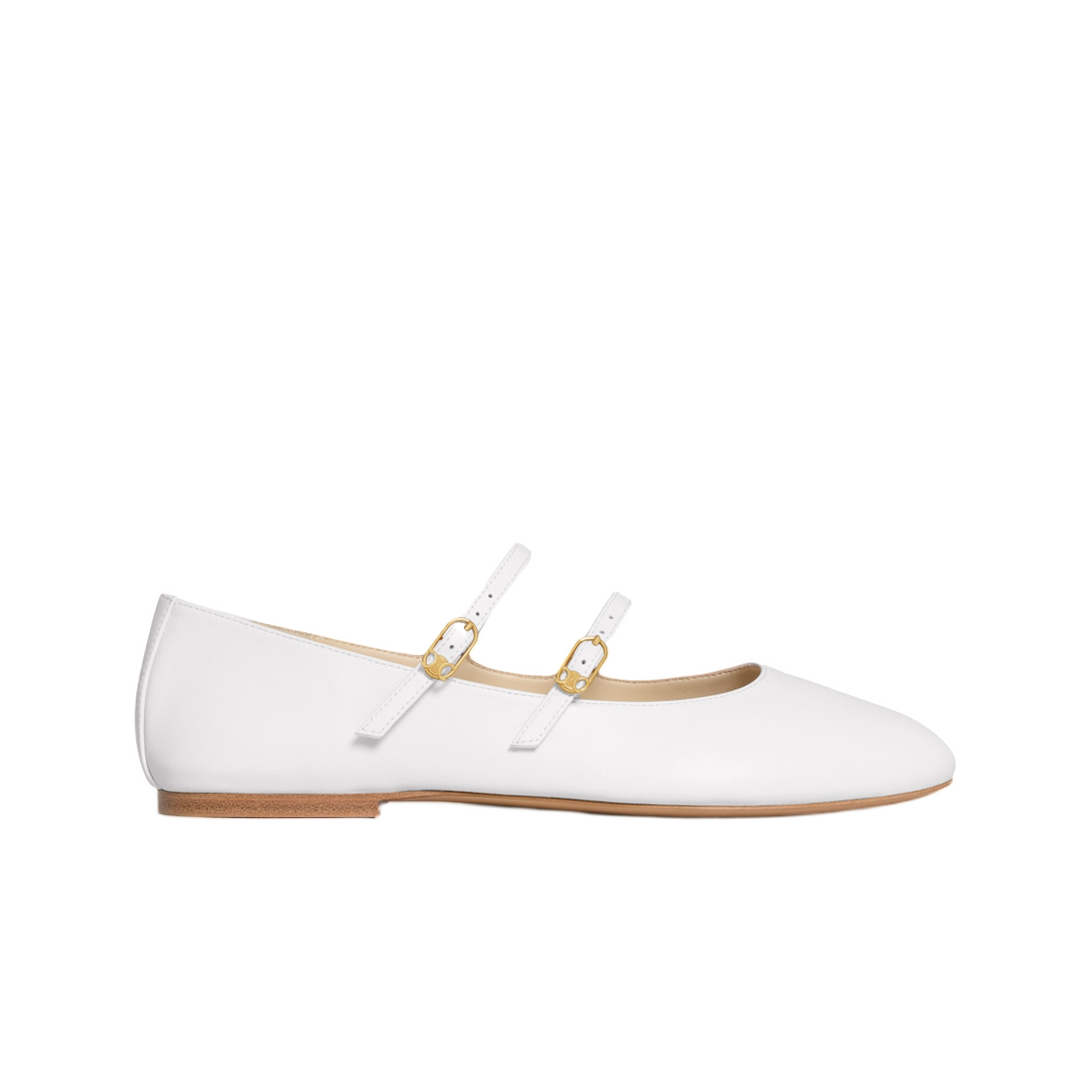 360205175C-01HT (W) Celine Les Ballerinas Celine Double Strap In Lambskin Arctic White