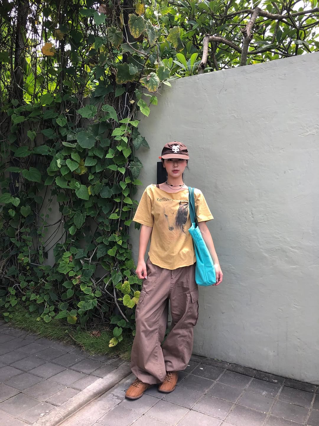 Sunday Ceremony Sy Logo 5 Panel Cotton Cap - Brown 착용 스타일 - 1