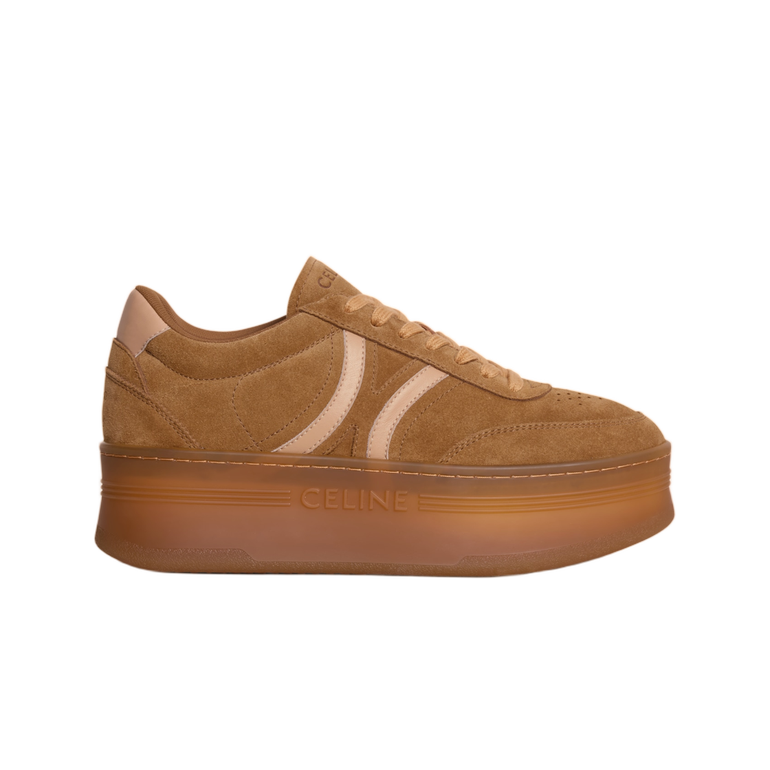 365215253C-04AP (W) Celine Block Sneakers with Back Triomphe and Wedge Outsole In Suede Calfskin and Calfskin Tan Cappuccino