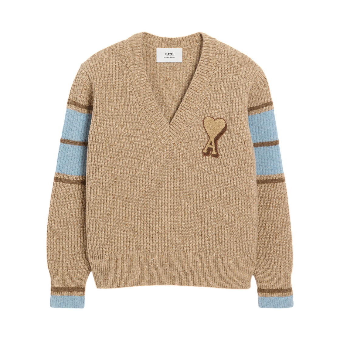 (W) 아미 브라운 울 컬리지 스웨터 카멜((W) AMI Brown Wool College Sweater Camel) - 1