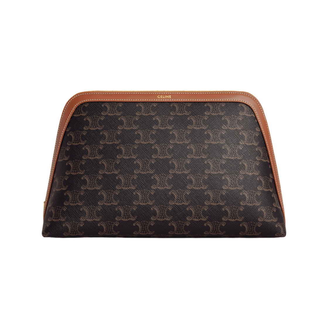4M1642CZJ-04LU Celine Large Cosmetic Pouch In Triomphe Canvas and Calfskin Tan