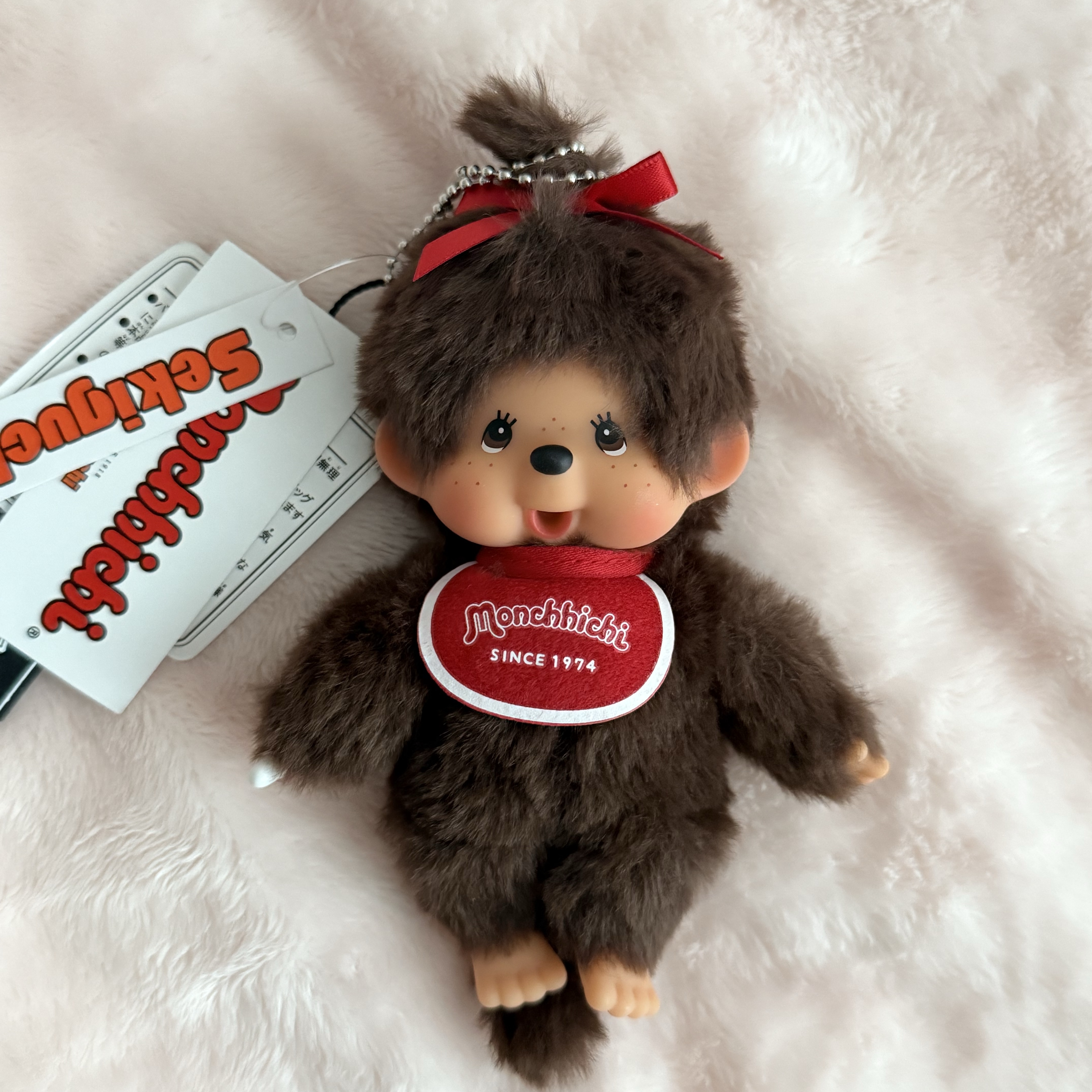 Monchhichi SS Girl Key Chain Brown 착용 스타일