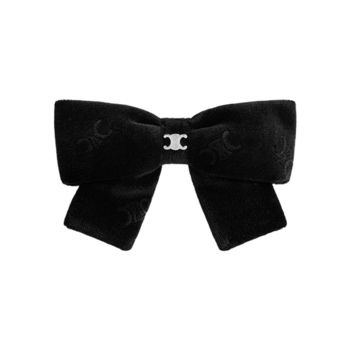 461QB2BPO-38NS Celine Stamped Ribbon Hair Clip In Polyester and Brass with Rhodium Finish Black Silver