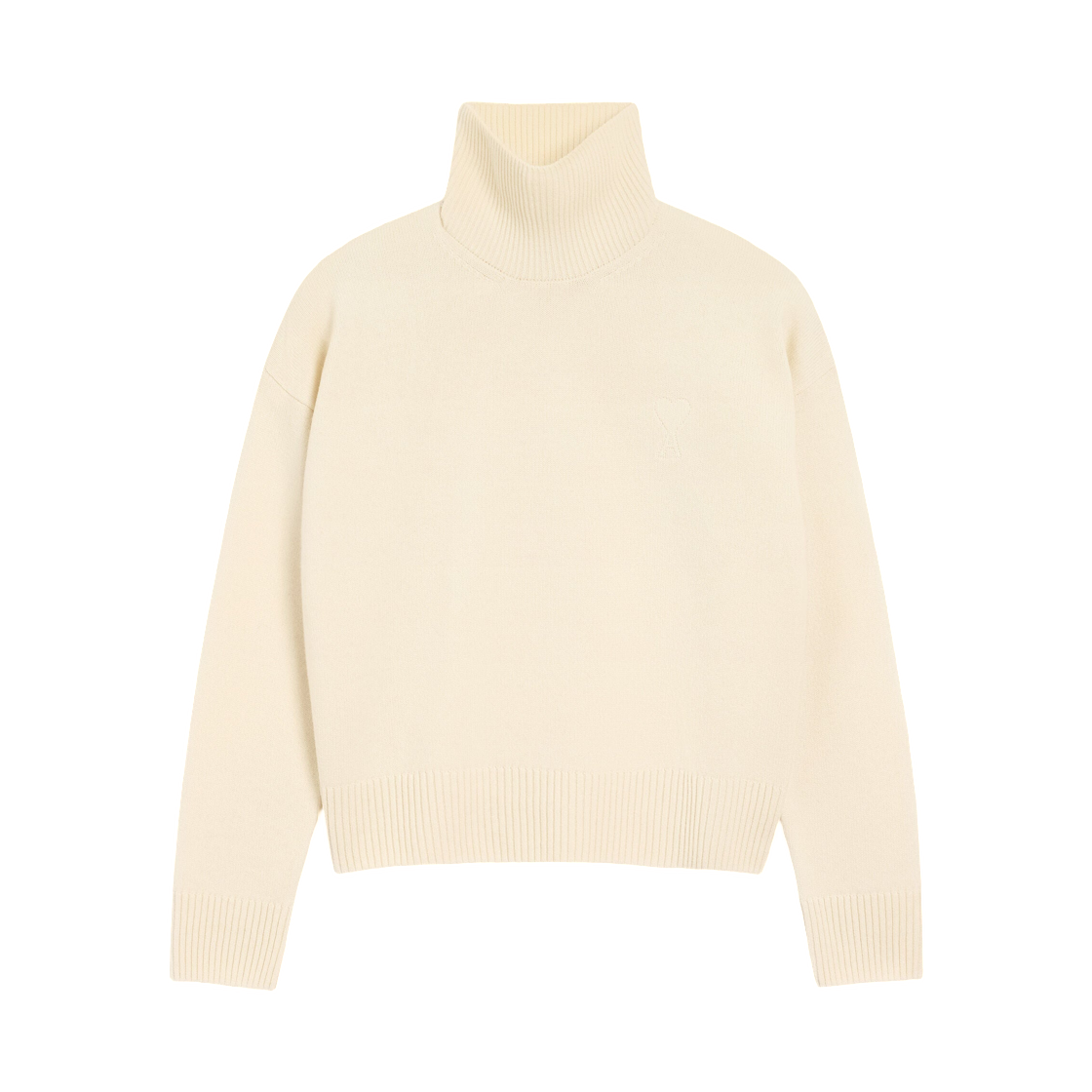 UKS821-KN0071-185 (W) AMI White Wool Ami De Coeur Funnel Neck Sweater Ivory