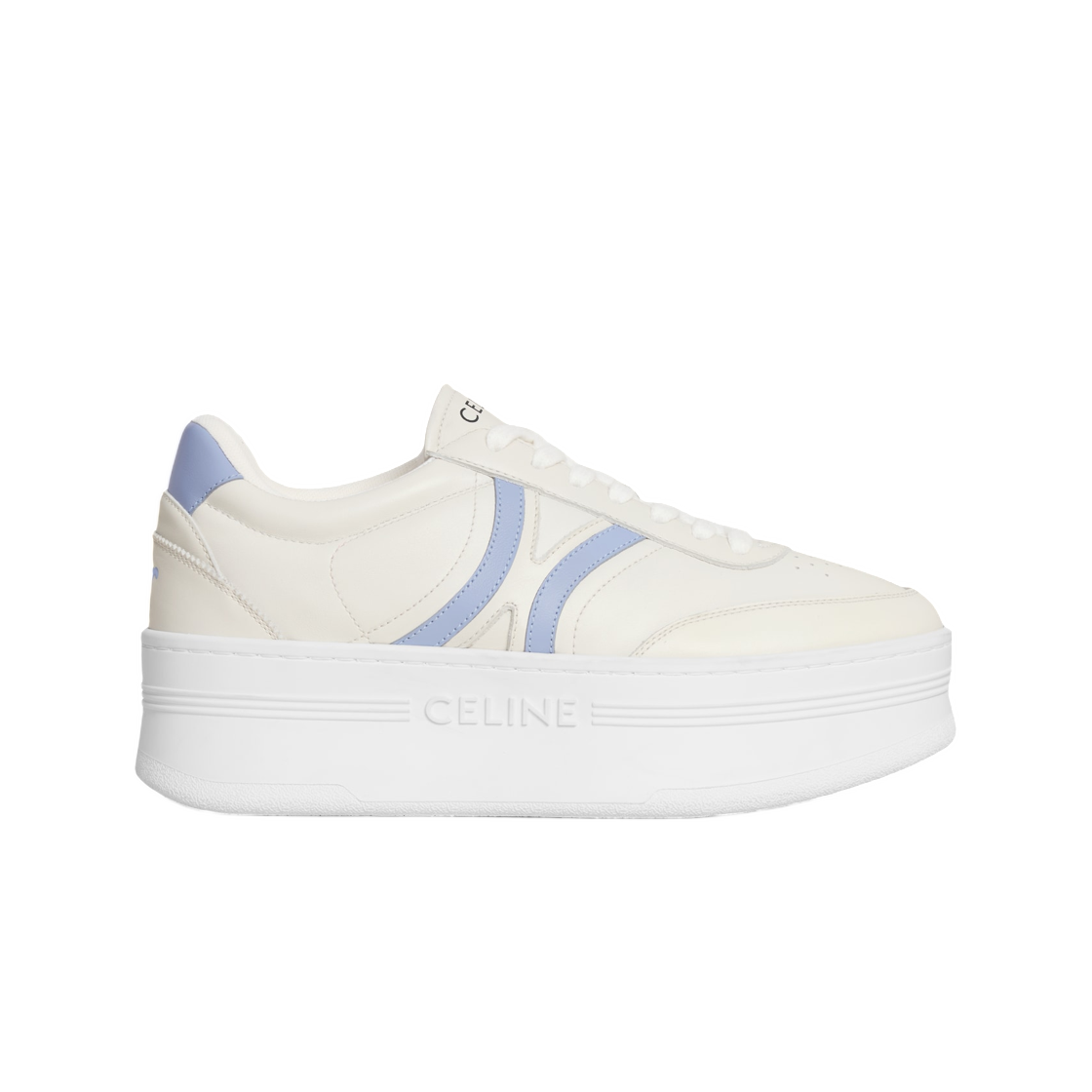 365215189C-00LB (W) Celine Block Sneakers with Back Triomphe and Wedge Outsole In Calfskin Milk Light Blue