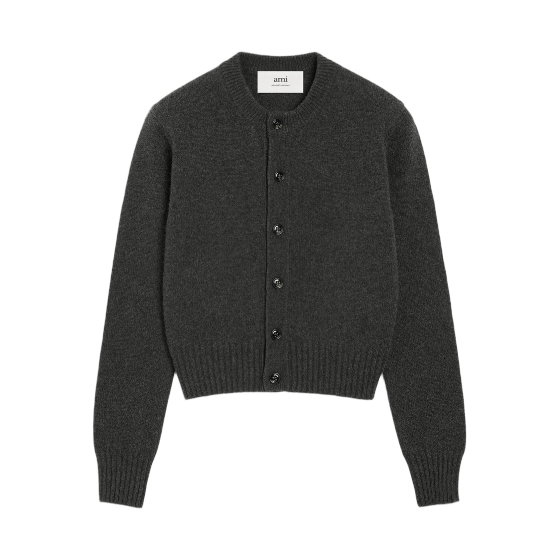 (W) 아미 블랙 캐시미어 아미 드 하트 가디건 앤트러사이트((W) AMI Black Cashmere Ami De Coeur Cardigan Anthracite) - 1