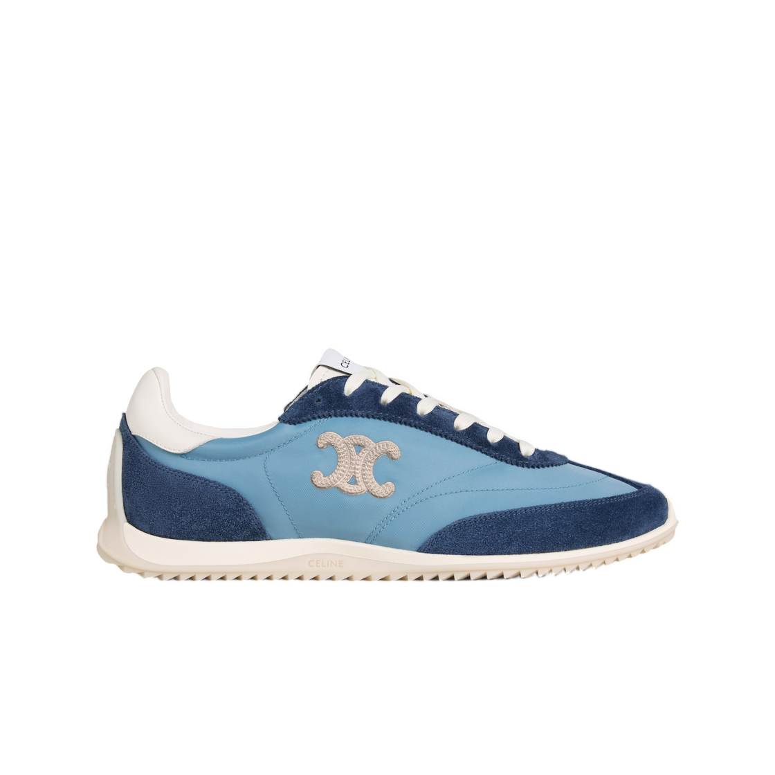 364365257C-GHL9 (W) Celine Racer Low Top Sneaker with Triomphe In Nylon Suede Calfskin and Calfskin Denim Blue Navy