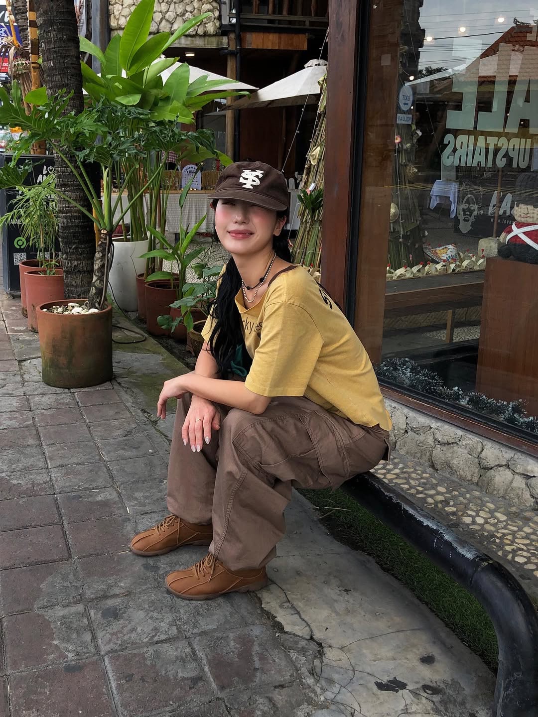 Sunday Ceremony Sy Logo 5 Panel Cotton Cap - Brown 착용 스타일 - 6