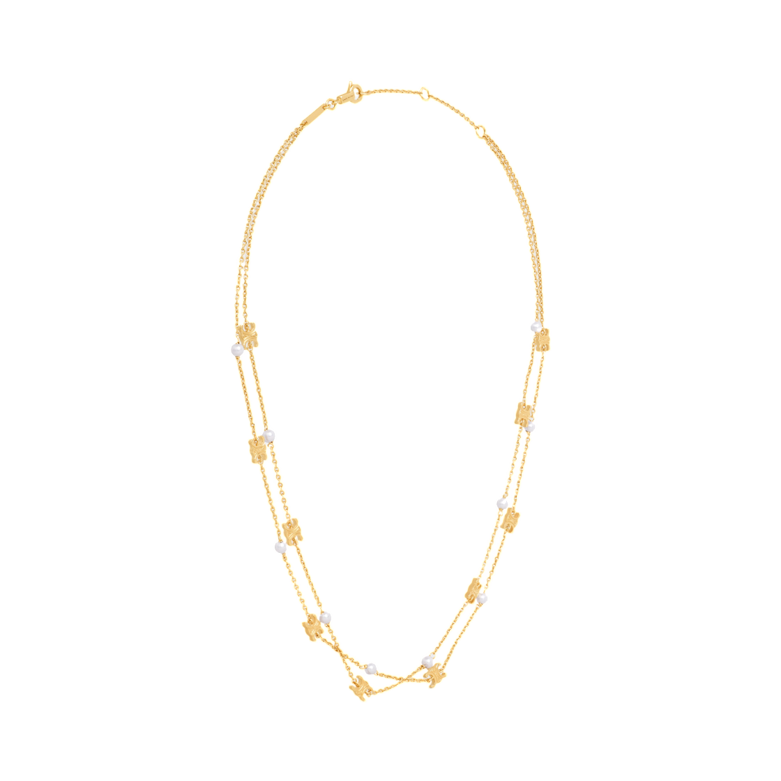 셀린느 트리옹프 펄 더블 네클리스 브래스 골드 피니쉬 앤 레진 펄 골드 아이보리(Celine Triomphe Pearl Double Necklace In Brass with Gold Finish and Resin Pearls Gold Ivory) - 3
